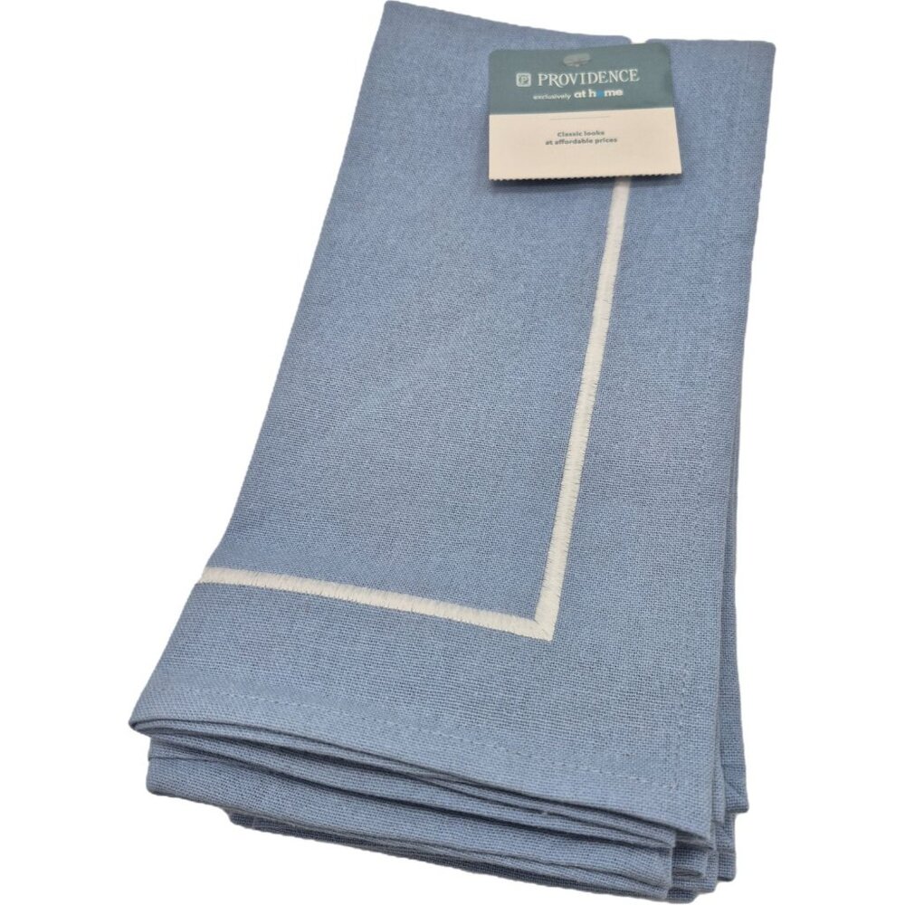 At Home Providence 72in Table Runner & 4 Napkin Set Linens Blue White Embroidere - Picture 4 of 12